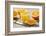 Sliced Oranges and Glass with Fresh Orange Juice-Jana Ihle-Framed Photographic Print