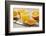 Sliced Oranges and Glass with Fresh Orange Juice-Jana Ihle-Framed Photographic Print