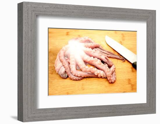 Slicing Raw Octopus for A Gourmet Dinner-Bill C-Framed Photographic Print