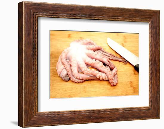 Slicing Raw Octopus for A Gourmet Dinner-Bill C-Framed Photographic Print