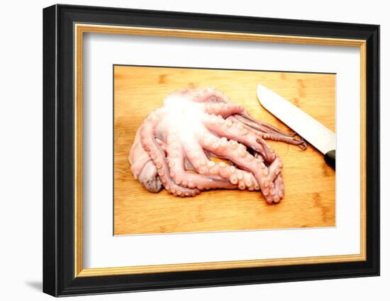 Slicing Raw Octopus for A Gourmet Dinner-Bill C-Framed Photographic Print