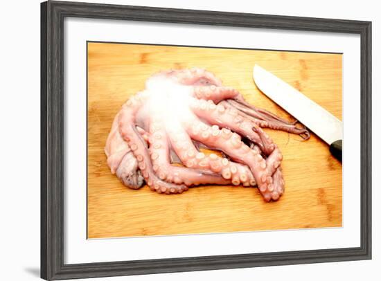 Slicing Raw Octopus for A Gourmet Dinner-Bill C-Framed Photographic Print