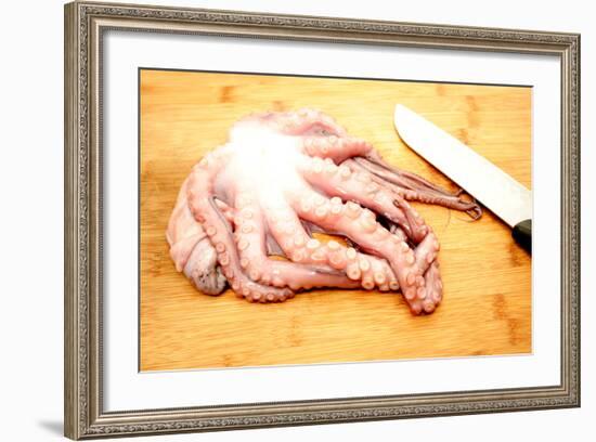 Slicing Raw Octopus for A Gourmet Dinner-Bill C-Framed Photographic Print