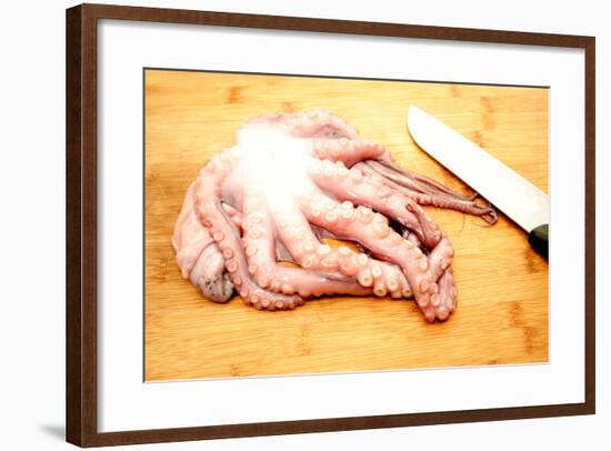 Slicing Raw Octopus for A Gourmet Dinner-Bill C-Framed Photographic Print
