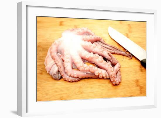 Slicing Raw Octopus for A Gourmet Dinner-Bill C-Framed Photographic Print