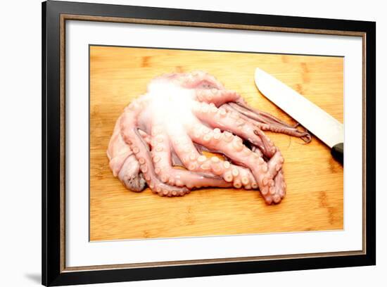 Slicing Raw Octopus for A Gourmet Dinner-Bill C-Framed Photographic Print