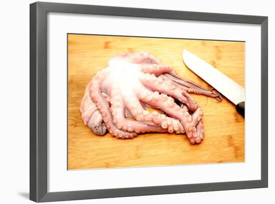 Slicing Raw Octopus for A Gourmet Dinner-Bill C-Framed Photographic Print