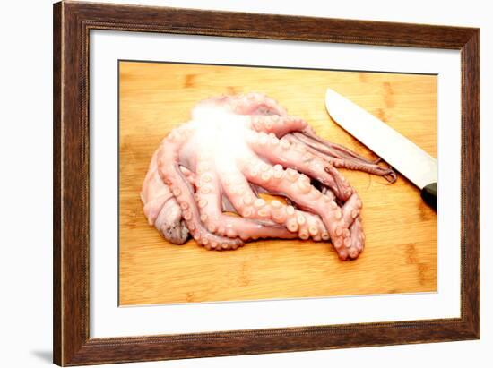 Slicing Raw Octopus for A Gourmet Dinner-Bill C-Framed Photographic Print