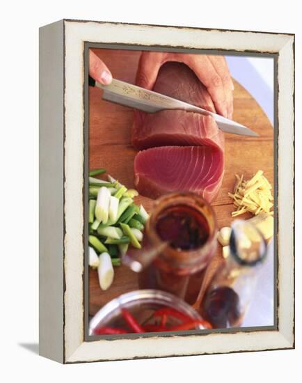 Slicing Tuna Fillet-Peter Medilek-Framed Premier Image Canvas