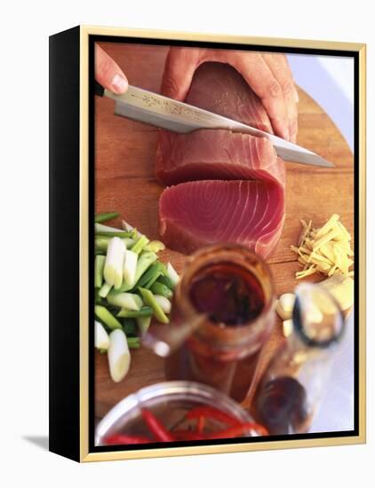 Slicing Tuna Fillet-Peter Medilek-Framed Premier Image Canvas