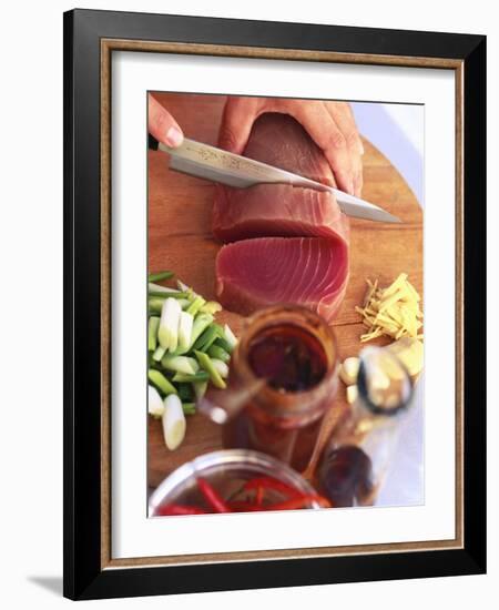 Slicing Tuna Fillet-Peter Medilek-Framed Photographic Print