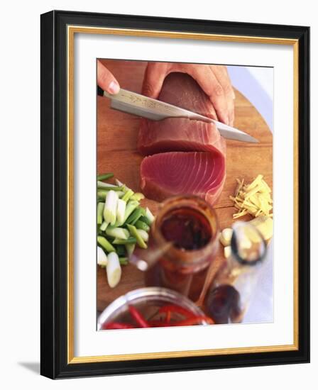 Slicing Tuna Fillet-Peter Medilek-Framed Photographic Print