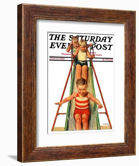 "Sliding into Water," Saturday Evening Post Cover, July 12, 1930-Lawrence Toney-Framed Giclee Print