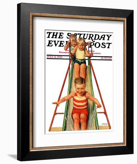 "Sliding into Water," Saturday Evening Post Cover, July 12, 1930-Lawrence Toney-Framed Giclee Print