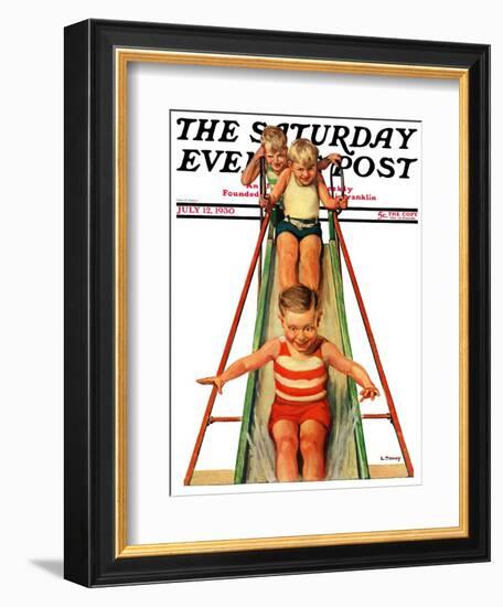 "Sliding into Water," Saturday Evening Post Cover, July 12, 1930-Lawrence Toney-Framed Giclee Print