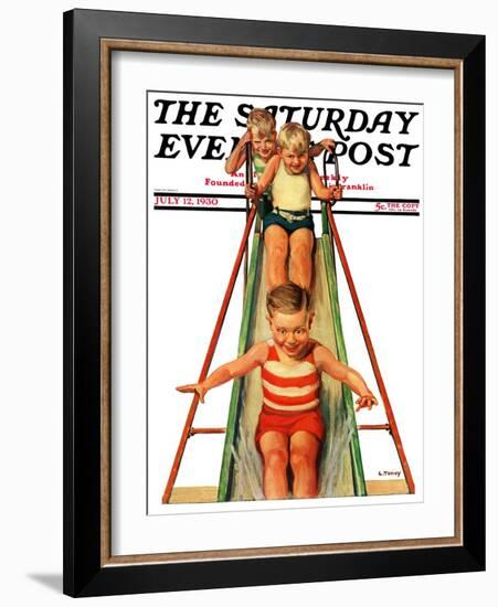 "Sliding into Water," Saturday Evening Post Cover, July 12, 1930-Lawrence Toney-Framed Giclee Print