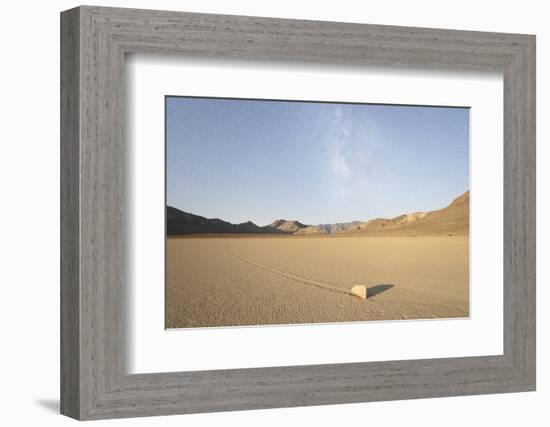 Sliding Stone of Racetrack Playa, Taken at Night by Moonlight, with Milky Way, Death Valley, USA-Mark Taylor-Framed Photographic Print