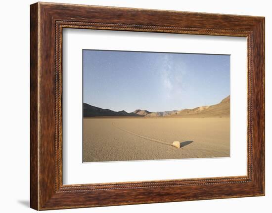 Sliding Stone of Racetrack Playa, Taken at Night by Moonlight, with Milky Way, Death Valley, USA-Mark Taylor-Framed Photographic Print