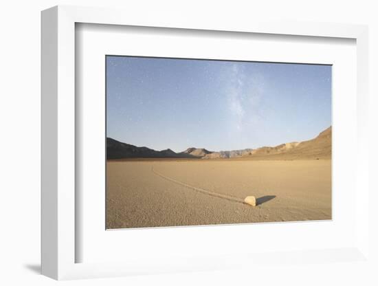 Sliding Stone of Racetrack Playa, Taken at Night by Moonlight, with Milky Way, Death Valley, USA-Mark Taylor-Framed Photographic Print