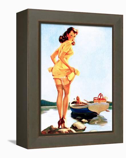 Slip Off Shore Pin-Up 1944-Gil Elvgren-Framed Stretched Canvas