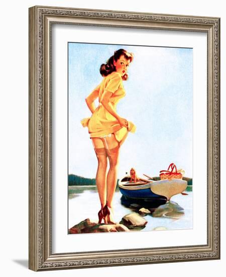 Slip Off Shore Pin-Up 1944-Gil Elvgren-Framed Art Print