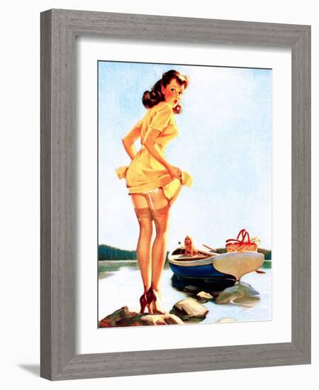 Slip Off Shore Pin-Up 1944-Gil Elvgren-Framed Art Print