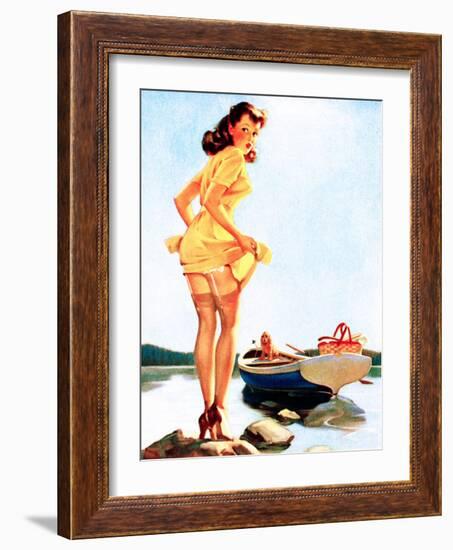 Slip Off Shore Pin-Up 1944-Gil Elvgren-Framed Art Print