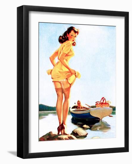 Slip Off Shore Pin-Up 1944-Gil Elvgren-Framed Art Print