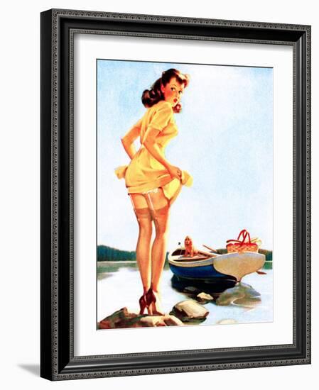 Slip Off Shore Pin-Up 1944-Gil Elvgren-Framed Art Print