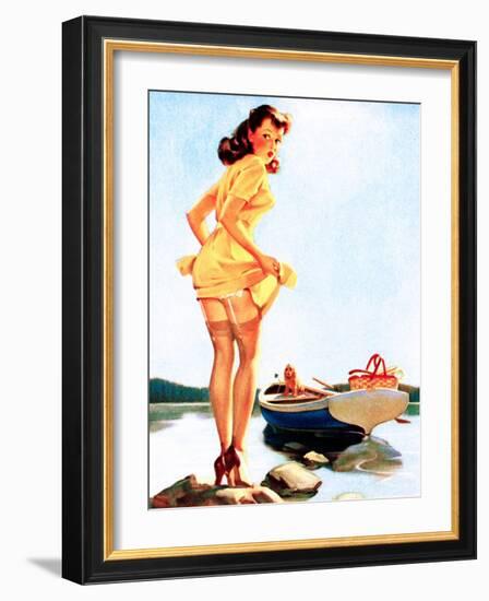 Slip Off Shore Pin-Up 1944-Gil Elvgren-Framed Art Print