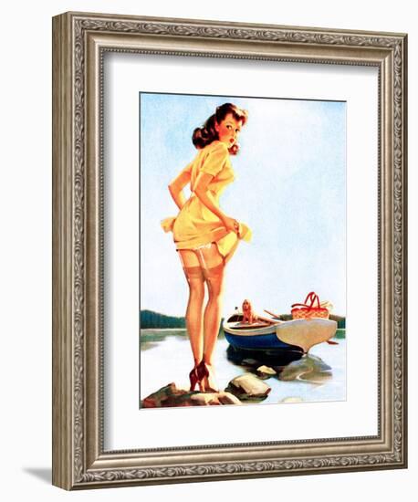 Slip Off Shore Pin-Up 1944-Gil Elvgren-Framed Art Print