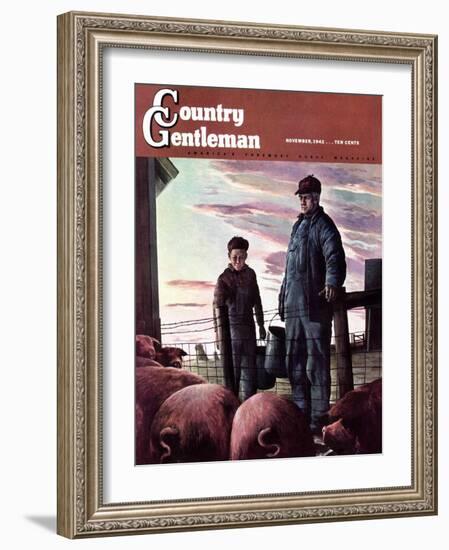 "Slopping the Pigs," Country Gentleman Cover, November 1, 1942-Robert Riggs-Framed Giclee Print