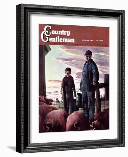 "Slopping the Pigs," Country Gentleman Cover, November 1, 1942-Robert Riggs-Framed Giclee Print