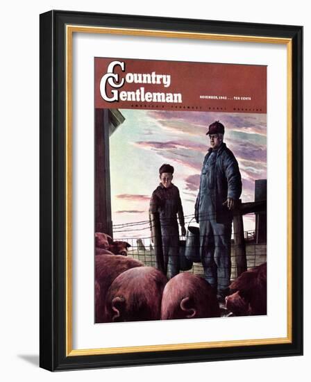 "Slopping the Pigs," Country Gentleman Cover, November 1, 1942-Robert Riggs-Framed Giclee Print