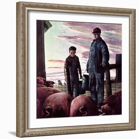 "Slopping the Pigs,"November 1, 1942-Robert Riggs-Framed Giclee Print