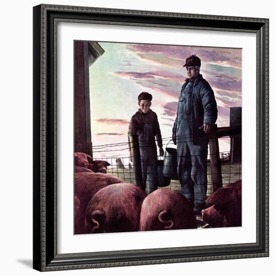 "Slopping the Pigs,"November 1, 1942-Robert Riggs-Framed Giclee Print