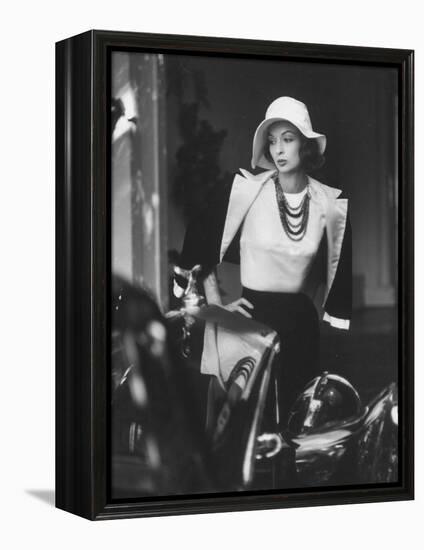 Slouch Hat in Garbo Tradition Made of White Satin For Cocktail Outfit-Gordon Parks-Framed Premier Image Canvas