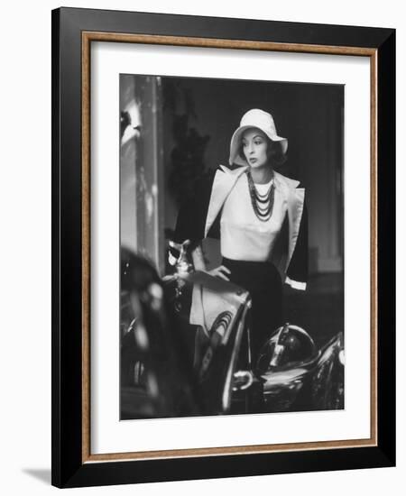 Slouch Hat in Garbo Tradition Made of White Satin For Cocktail Outfit-Gordon Parks-Framed Premium Photographic Print