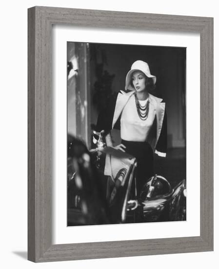 Slouch Hat in Garbo Tradition Made of White Satin For Cocktail Outfit-Gordon Parks-Framed Photographic Print