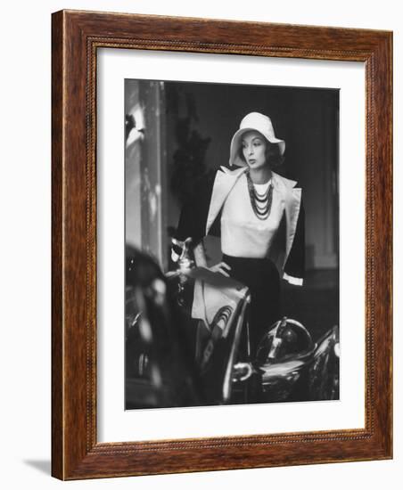 Slouch Hat in Garbo Tradition Made of White Satin For Cocktail Outfit-Gordon Parks-Framed Photographic Print