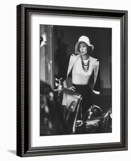 Slouch Hat in Garbo Tradition Made of White Satin For Cocktail Outfit-Gordon Parks-Framed Photographic Print