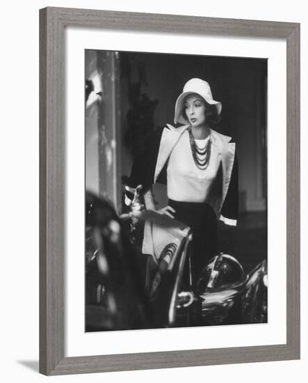 Slouch Hat in Garbo Tradition Made of White Satin For Cocktail Outfit-Gordon Parks-Framed Photographic Print