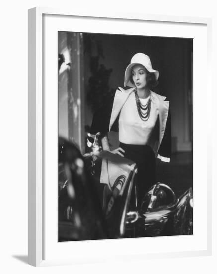 Slouch Hat in Garbo Tradition Made of White Satin For Cocktail Outfit-Gordon Parks-Framed Photographic Print