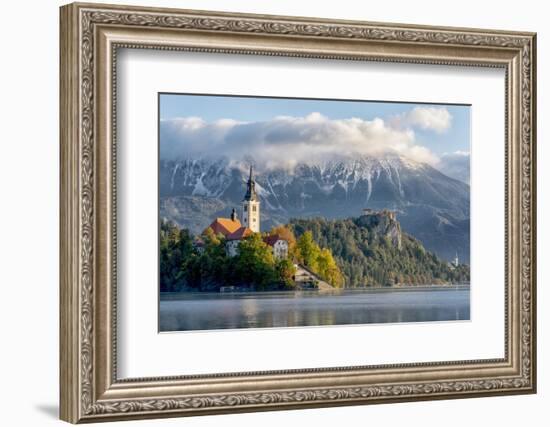 Slovenia, Our Lady of the Lake, Pilgrimage Church of the Assumption of the Virgin Mary, Bled Castle-Ellen Goff-Framed Photographic Print