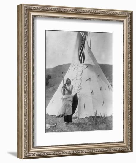 Slow Bull Dakota Soiux Indian outside Tepee Curtis Photograph-Lantern Press-Framed Art Print