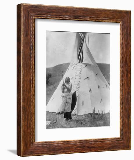 Slow Bull Dakota Soiux Indian outside Tepee Curtis Photograph-Lantern Press-Framed Art Print