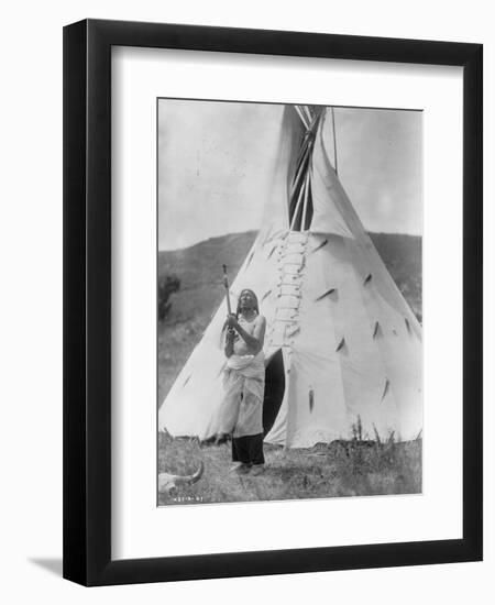 Slow Bull Dakota Soiux Indian outside Tepee Curtis Photograph-Lantern Press-Framed Art Print
