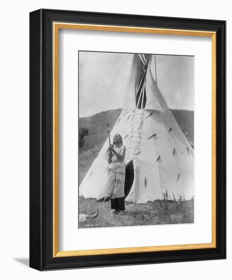 Slow Bull Dakota Soiux Indian outside Tepee Curtis Photograph-Lantern Press-Framed Art Print