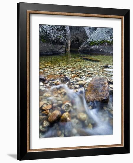 Slow Exposure of Water Flowing Below Vernal Falls with Granite Boulders in the Background.-Ian Shive-Framed Photographic Print