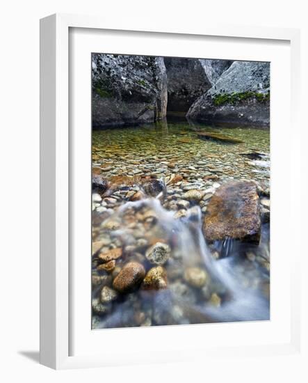 Slow Exposure of Water Flowing Below Vernal Falls with Granite Boulders in the Background.-Ian Shive-Framed Photographic Print